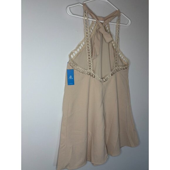 CUPSHE NEW Sunshine Vibes Neutral Mini Dress Womens L Beige Halter Tie Bridal - Picture 3 of 11